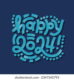 Happy 2024 vector design for Happy New Year poster. Modern blue colors square composition for cards, web, social media, posters, banners.