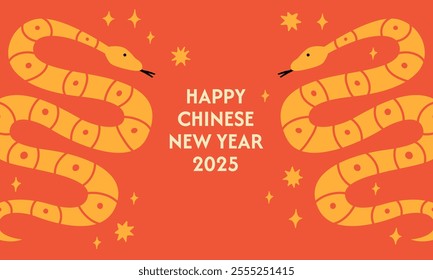 Happy 2025 chinese new year banner. Vector flat illustration of snakes for lunar new year. Mystical fantasy asian reptiles. Holiday greeting card template