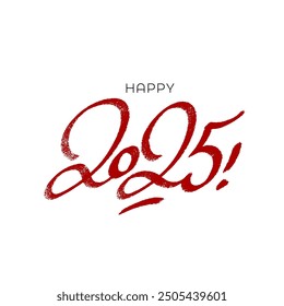 Happy 2025 hand drawn typography logo design concept. Design for greeting materials. New Year number on white background.