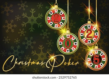 Happy 2025 new year banner with casino xmas poker chip. vector illustration