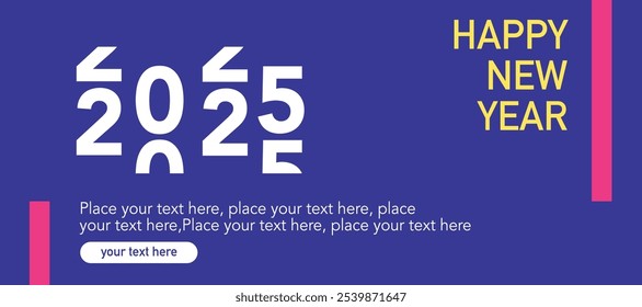 Happy 2025 New Year horizontal modern templates. Holiday simple greeting card. Holiday blue color design for banner, social media, flyer, greeting card, invitation, calendar, etc. Vector illustration.