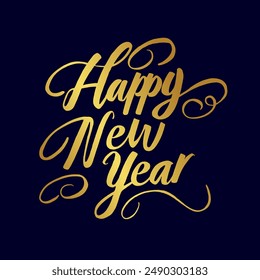 Happy 2025 New Year Vector Design. festive New Year's greeting card with elegant golden calligraphy 