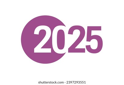 Happy 2025 typographic concept. New Year 20 25 creative typography. Flat design. Financial or business year logo. Planner cover. Calendar title. Web icon with round element. Christmas ball symbol.