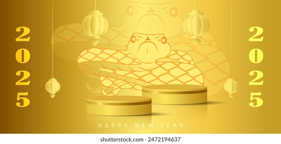 Happy 2025 Year of the Snake. Golden background illustration. vector beautiful pedestal lamp