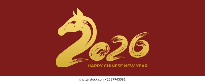 Happy 2026 Chinese New Year of the Horse calligraphy design template for greeting card, poster, festive banner. Vector