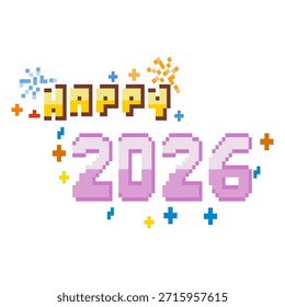 Happy 2026 Pixel Typography Design