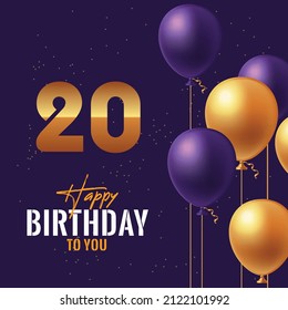 Happy 20th birthday, greeting card, vector illustration design.
