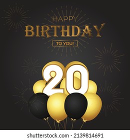 Happy 20th Birthday Greeting Card Vector Stock Vector (Royalty Free ...