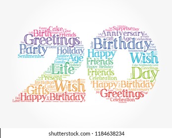 Happy 20th birthday word cloud collage concept
