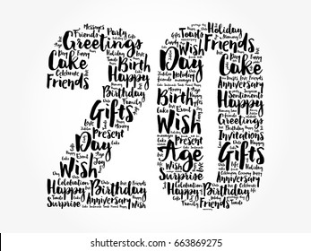 Happy 20th birthday word cloud collage concept