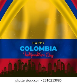 Happy 20. Juli Colombia Unabhängigkeit Tag Quadrat Banner für Social Media Post mit abstraktem Farbverlauf-gelben und roten Hintergrund Design6