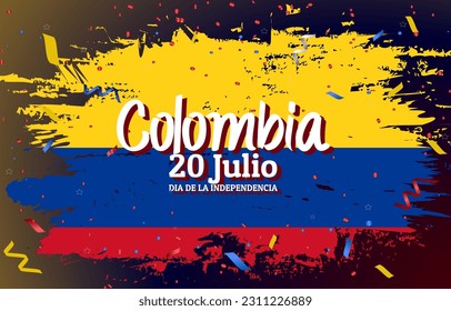 Happy 20. Juli Colombia Unabhängigkeit Day Landschaftsbanner für Social Media Post mit abstraktem Farbverlauf-gelben und roten Hintergrund Design4