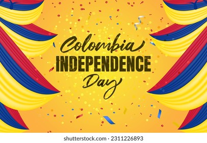 Happy 20. Juli Colombia Unabhängigkeit Day Landschaftsbanner für Social Media Post mit abstraktem Farbverlauf-gelbem Hintergrund-Design