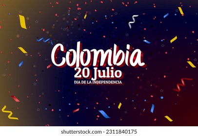 Happy 20. von juli colombia Unabhängigkeit Day Landschaftsbanner für Social Media Post mit abstraktem Farbverlauf-gelben und roten Hintergrund Design5