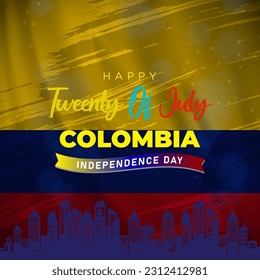 happy 20th of july colombia independence day square banner for social media post with abstract gradient yellow blue and red background design7