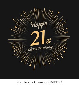 Happy 21st Anniversary. with fireworks and star on dark background.Greeting card, banner, poster