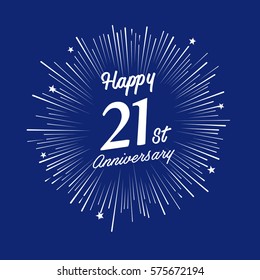 Happy 21st Anniversary. with fireworks and star on blue background.Greeting card, banner, poster