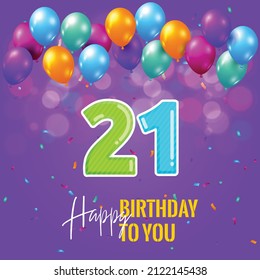 Happy 21st birthday, greeting card, vector illustration design.
