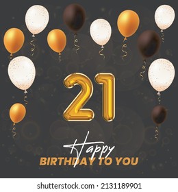 Happy 21st birthday, greeting card, vector illustration design.
