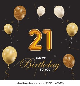 Happy 21st birthday, greeting card, vector illustration design.
