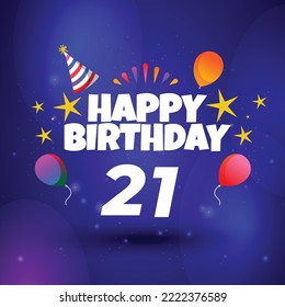 Happy 21st birthday hand drawn vector lettering design on background of pattern with stripes. Perfect for greeting card. svg