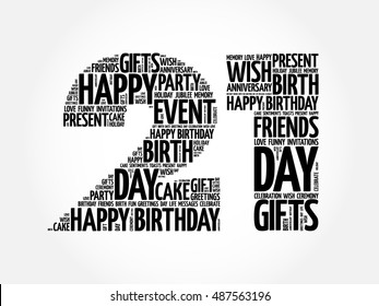 Happy 21st birthday word cloud collage concept