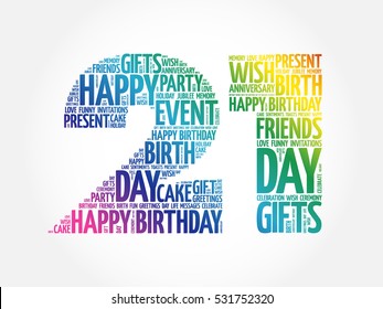 Happy 21st birthday word cloud collage concept svg