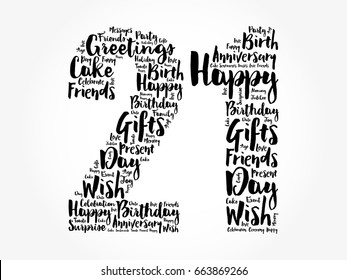 Happy 21st birthday word cloud collage concept svg