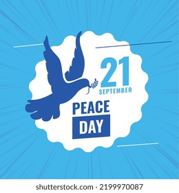 happy 21th september template with flying pigeon in silhouette style 