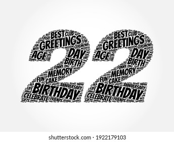 Happy 22nd birthday word cloud, holiday concept background