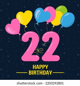 Happy 22th Birthday Happy Birthday Wishes Stock Vector (Royalty Free ...