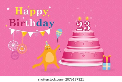 Happy 23  birthday, Greeting card, Vector illustration design.
