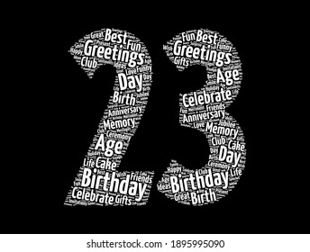 Happy 23rd birthday word cloud, holiday concept background