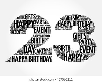 Happy 23rd birthday word cloud collage concept