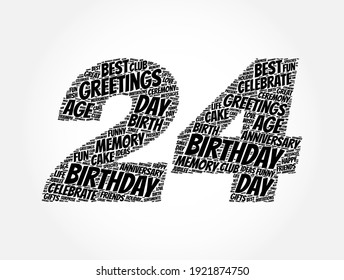 Happy 24th birthday word cloud, holiday concept background