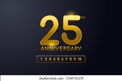 Happy 25th Anniversary Background Template. For Celebration, Invitation Card, And Greeting Card Or Wedding Anniversary. With Black And Gold Colour. Vector Illustration