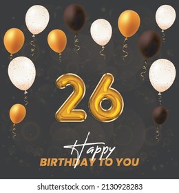 Happy 26th Birthday Greeting Card Vector Stock Vector (Royalty Free ...