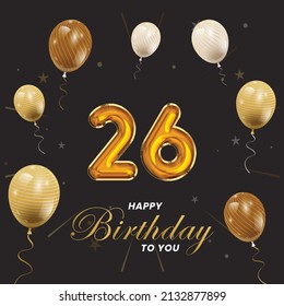 Happy 26th Birthday Greeting Card Vector Stock Vector (Royalty Free ...
