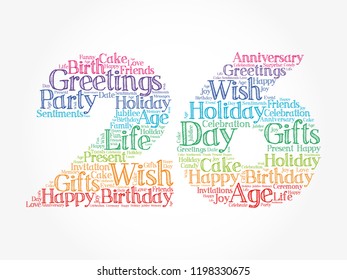 Happy 26th birthday word cloud collage concept