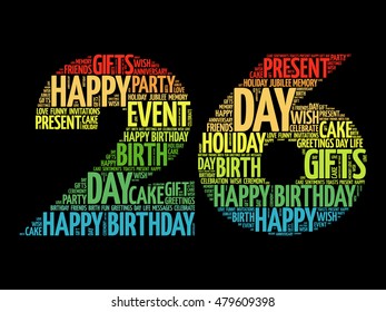 Happy 26th birthday word cloud collage concept