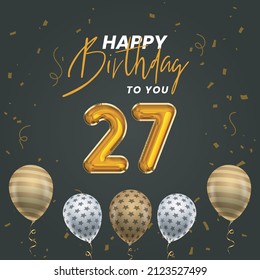 Happy 27th birthday, greeting card, vector illustration design.
