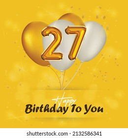 Happy 27th birthday, greeting card, vector illustration design.
