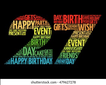 Happy 27th birthday word cloud collage concept