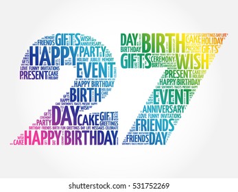 Happy 27th birthday word cloud collage concept