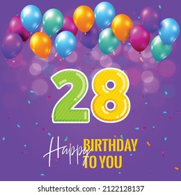 Happy 28th Birthday Greeting Card Vector Stock Vector (Royalty Free ...