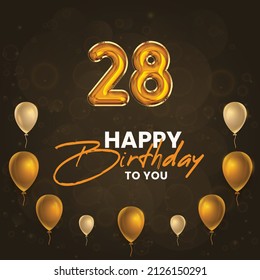 Happy 28th birthday, greeting card, vector illustration design.

