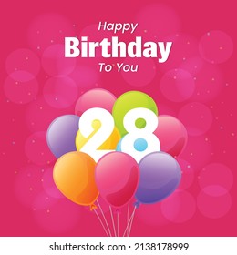 Happy 28th Birthday Greeting Card Vector Stock Vector (Royalty Free ...