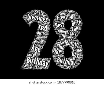 Happy 28th birthday word cloud, holiday concept background