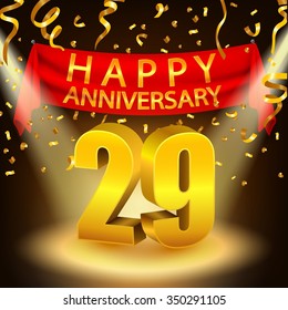 Happy 29th Anniversary celebration with golden confetti and spotlight