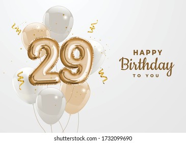 Happy 29th birthday gold foil balloon greeting background. 29 years anniversary logo template- Vector stock.